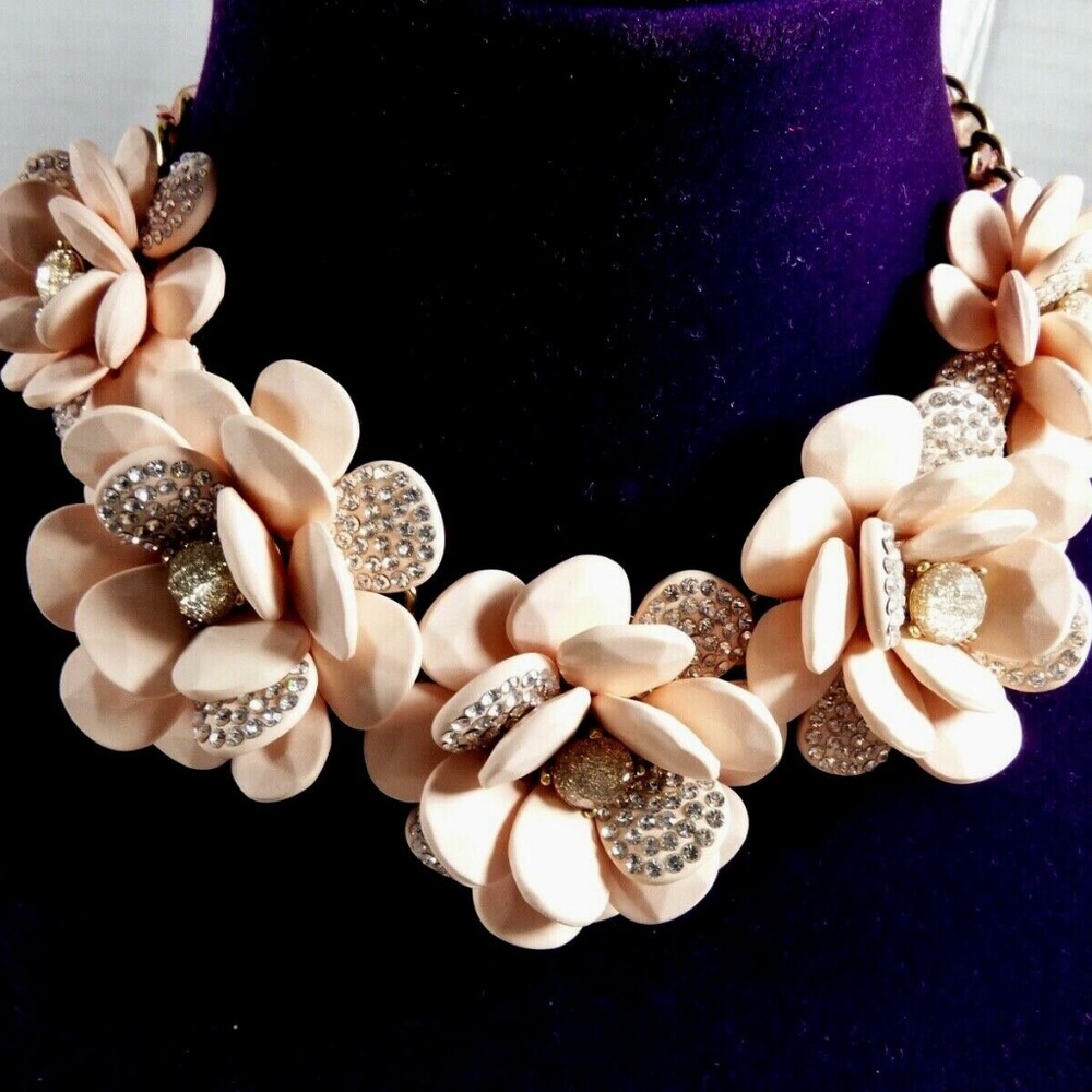 Betsey Johnson Flower Necklace Rhinestones Pink